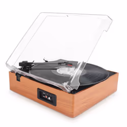 1byone Belt-Drive 3-Speed Stereo Turntable with Built in Speakers, Supports Vinyl to MP3 Recording, USB MP3 Playback, and RCA Output, Natural Wood