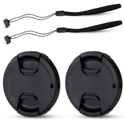 JJC 2-Pack 37mm Center Pinch Front Lens Cap Cover with Deluxe Lens Cap Keeper for Olympus Panasonic Canon Nikon and Other Brand of Lenses wi