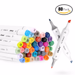 Ohuhu 80 Colors Dual Tips Art Sketch Twin Marker Pens Highlighters with Carrying Case for Painting Coloring Highlighting and  ...