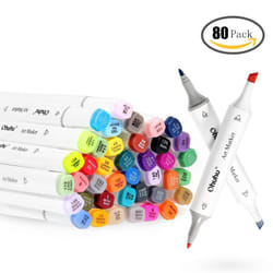 Ohuhu 80 Colors Dual Tips Art Sketch Twin Marker Pens Highlighters with Carrying Case for Painting Coloring Highlighting and Underlining