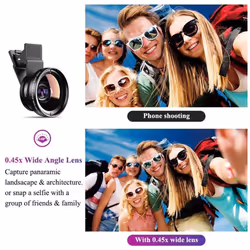 APEXEL 2 In 1 Phone Camera Lens Kit 0.45x  Wide Angle &amp; 12.5x  Macro Lens HD Camera Lentes for Iphone Ios Android Smartphones