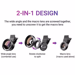 APEXEL 2 In 1 Phone Camera Lens Kit 0.45x  Wide Angle &amp; 12.5x  Macro Lens HD Camera Lentes for Iphone Ios Android Smartphones