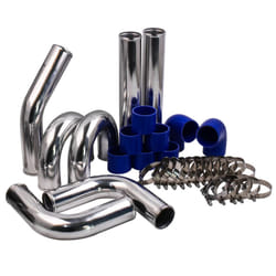 3" Inch 76mm Aluminum Universal Intercooler Turbo Piping Pipe Kit + Blue Hose