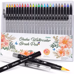 Professional Watercolor Brush Markers Pen 24 Colors of Ohuhu  Water Based Drawing Marker Brushes W/A Blending Aqua Pen  Water ...