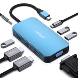 USB C MST HUB 8in1 with USB-C to 2*HDMI/1*VGA, to 3*USB 3.0/100W Power Delivery/3.5mm Aux Audio, Compatible with iPhone 15 Pro/Max, MacBook Pro