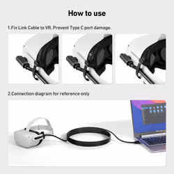 Link Cable 5 Meter Compatible with Oculus/Meta Quest 3, Quest2/Pro/Pico 4 Accessories and PC/SteamVR, High Speed PC Data Transfer, USB 3.0 to USB C