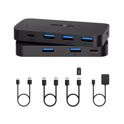 USB 3.0 Switch, USB Switcher 2 Computers Share 3*USB 3.0 and 1*USB C with Remote control for PC Mouse Keyboard Printer Scanne ...