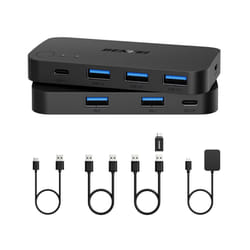 USB 3.0 Switch, USB Switcher 2 Computers Share 3*USB 3.0 and 1*USB C with Remote control for PC Mouse Keyboard Printer Scanner, USB KVM Switch