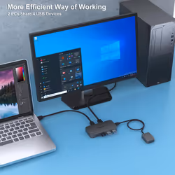USB 3.0 Switch, USB Switcher 2 Computers Share 3*USB 3.0 and 1*USB C with Remote control for PC Mouse Keyboard Printer Scanner, USB KVM Switch