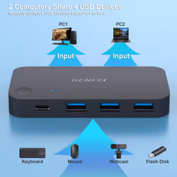USB 3.0 Switch, USB Switcher 2 Computers Share 3*USB 3.0 and 1*USB C with Remote control for PC Mouse Keyboard Printer Scanner, USB KVM Switch