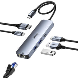 6-in-1 USB C Hub with HDMI(4K@60Hz), 2 USB-A, 1 USB-C Data, 100W Charge, Gigabit Ethernet, Silicone Tangle-Free Cable Compatible with MacBook Pro/Air,