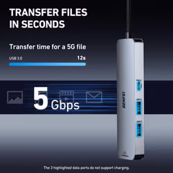 6-in-1 USB C Hub with HDMI(4K@60Hz), 2 USB-A, 1 USB-C Data, 100W Charge, Gigabit Ethernet, Silicone Tangle-Free Cable Compatible with MacBook Pro/Air,
