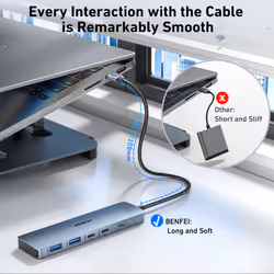 USB C HUB 6-in-1 with HDMI(4K@60Hz), 100W Power Delivery, 10Gbps 2*USB-A and 2*USB-C, Silicone Cable, Aluminum Case Compatible with iPhone 15 Pro/Max,