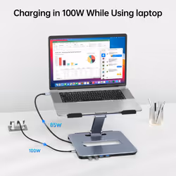 Laptop Stand with USB C 6in1 Hub, HDMI 4K@60Hz, 4*USB3.0, 100W PD Compatible with MacBook Pro/Air, iPad Pro, XPS, Thinkpad