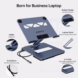 Laptop Stand with USB C 6in1 Hub, HDMI 4K@60Hz, 4*USB3.0, 100W PD Compatible with MacBook Pro/Air, iPad Pro, XPS, Thinkpad
