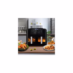 LLIVEKITDigital Dual Zone Oil Free Air Fryer 9L Large for Family with 2 Drawers, Cookbook, 10 Presets, Match Cook & Smart Finish, Low Fat Air Fryer