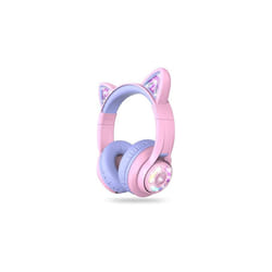 Bluetooth Kids Headphones, BTH13 Cat Ear LED Light Up Wireless 50H Playtime, 74/85/94dB Volume Limiting Children Headphones with Microphone Over for