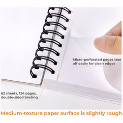 Sketchbook Spiral Bound: Mixed Media Pad, 62 Sheets/124 Pages of 200GSM Thick Drawing Paper, Hardcover Sketch Book for Wet and Dry Media, Acrylic