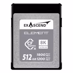 Exascend ELEMENT, 512 GB, CFexpress Type B, 1800 MB/s, 1200 MB/s, Black, Grey