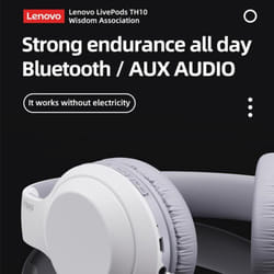Lenovo Thinkplus TH10 Stereo wireless Headphones Bluetooth Earphones Music Headset with Microphone Sports Earbuds New - white