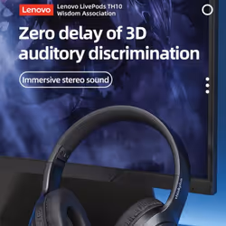 Lenovo Thinkplus TH10 Stereo wireless Headphones Bluetooth Earphones Music Headset with Microphone Sports Earbuds New - white