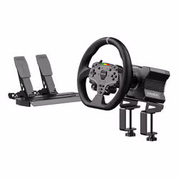 Moza Racing R5 Bundle, Steering wheel + Pedals, PC, Wired, Black, Steel, Aluminium, Leather