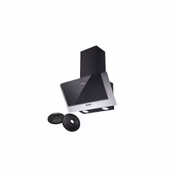 CBCB6736C Angled Cooker Hood 60cm with CBCF002X2 Carbon Filters Recirculating Ducting LED Lights Black PaintingTempered Glass ...