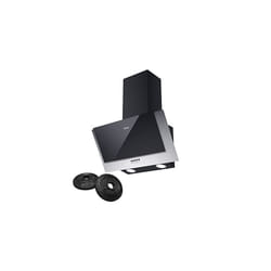 CBCB6736C Angled Cooker Hood 60cm with CBCF002X2 Carbon Filters Recirculating Ducting LED Lights Black PaintingTempered Glass Wall Mounted Range Hood