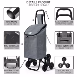 VOUNOT 6 Wheels Stair Climbing Shopping Trolley, 32L Oxford Grey - Additional view 2