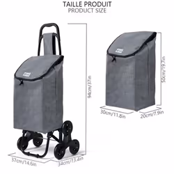 VOUNOT 6 Wheels Stair Climbing Shopping Trolley, 32L Oxford Grey - Additional view 7