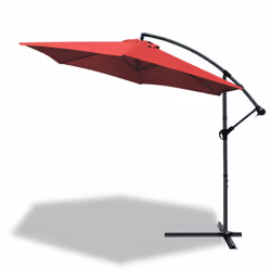 VOUNOT 3m Cantilever Garden Parasol, Banana Patio Umbrella with Crank Handle and Tilt, Red