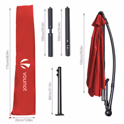 VOUNOT 3m Cantilever Garden Parasol, Banana Patio Umbrella with Crank Handle and Tilt, Red