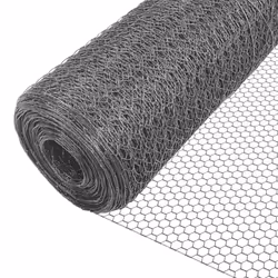 VOUNOT Chicken Wire Mesh, Metal Animal Fence, 25mm Holes, 1m x 25m, PVC Coated Grey