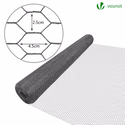 VOUNOT Chicken Wire Mesh, Metal Animal Fence, 25mm Holes, 1m x 25m, PVC Coated Grey