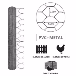 VOUNOT Chicken Wire Mesh, Metal Animal Fence, 25mm Holes, 1m x 25m, PVC Coated Grey