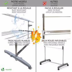 VOUNOT Large 3 Tier Clothes Airer, Laundry Drying Rack Foldable Stainless Steel Clothes Horse - Additional view 5