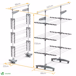 VOUNOT Large 3 Tier Clothes Airer, Laundry Drying Rack Foldable Stainless Steel Clothes Horse - Additional view 7