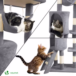 VOUNOT Cat Tree Tower, Cat Condo with Sisal Scratching Post, Grey, XXL - Additional view 6