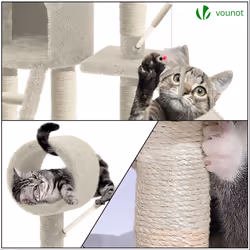 VOUNOT Cat Tree Tower, Cat Condo with Sisal Scratching Post, Beige XXL