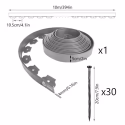 VOUNOT Plastic Garden Edging, Flexible Lawn Edging with 30 Pegs, Grey 10m