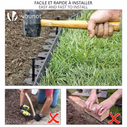 VOUNOT Plastic Garden Edging, Flexible Lawn Edging with 30 Pegs, Grey 10m - Additional view 5