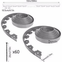 VOUNOT Plastic Garden Edging, Flexible 20m Lawn Edging with 60 Strong Securing Pegs, Grey - Additional view 6