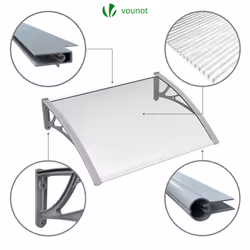 VOUNOT 120x80cm Front Door Canopy Porch Outdoor Awning, Rain Shelter, Grey - Additional view 6