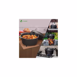 VOUNOT Dutch Oven 4.25 Liters, Pre-Seasoned Cast Iron Pot with Carry Bag, Feet, Lid Lifter, Spiral Handle and Slot for Thermometer, for Camping,