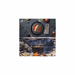 VOUNOT Dutch Oven 4.25 Liters, Pre-Seasoned Cast Iron Pot with Carry Bag, Feet, Lid Lifter, Spiral Handle and Slot for Thermometer, for Camping,