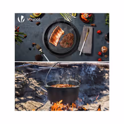 VOUNOT Dutch Oven 9 Liters, Pre-Seasoned, Cast Iron Fire Pot with Carry Bag, Feet,  Lid Lifter, Spiral Handle
