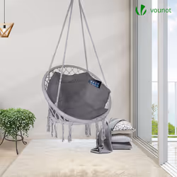 VOUNOT Hanging Chair with Cushion, Macrame Hammock Swing Chair for Bedroom, Balcony, Patio, Garden, 265LBS Capacity, Grey