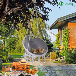 VOUNOT Hanging Chair with Cushion, Macrame Hammock Swing Chair for Bedroom, Balcony, Patio, Garden, 265LBS Capacity, Grey