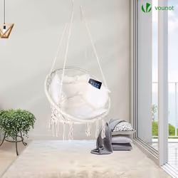 VOUNOT Hanging Chair with Cushion, Macrame Hammock Swing Chair for Bedroom, Balcony, Patio, Garden, 265LBS Capacity, Beige