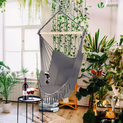 VOUNOTÂ HangingÂ HammockÂ ChairÂ withÂ Cushions,Â MacrameÂ HammockÂ SwingÂ ChairÂ forÂ Garden,Â Bedroom,Â Patio,Â 265LBSÂ Capacity, Grey